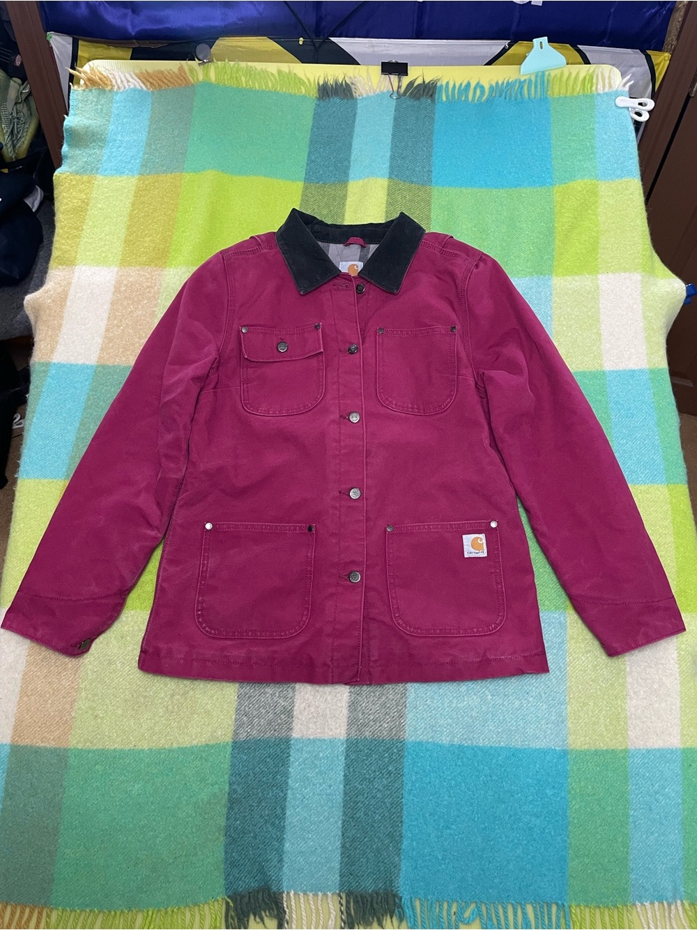 Vintage Carhartt Pink Berry Button Down Canvas Chore Coat Women’s